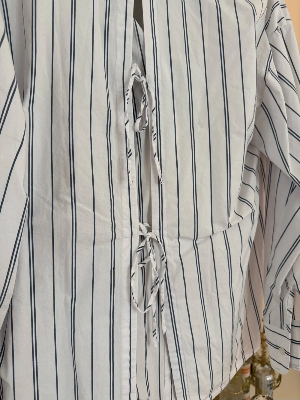 Abercrombie & Fitch Open Back White/Blue Pinstripe Top